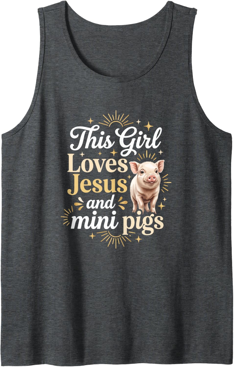Christian This Girl Loves Jesus Mini Pigs Mini Pig Lover Sleeveless Tank Top - Dark Heather Grey