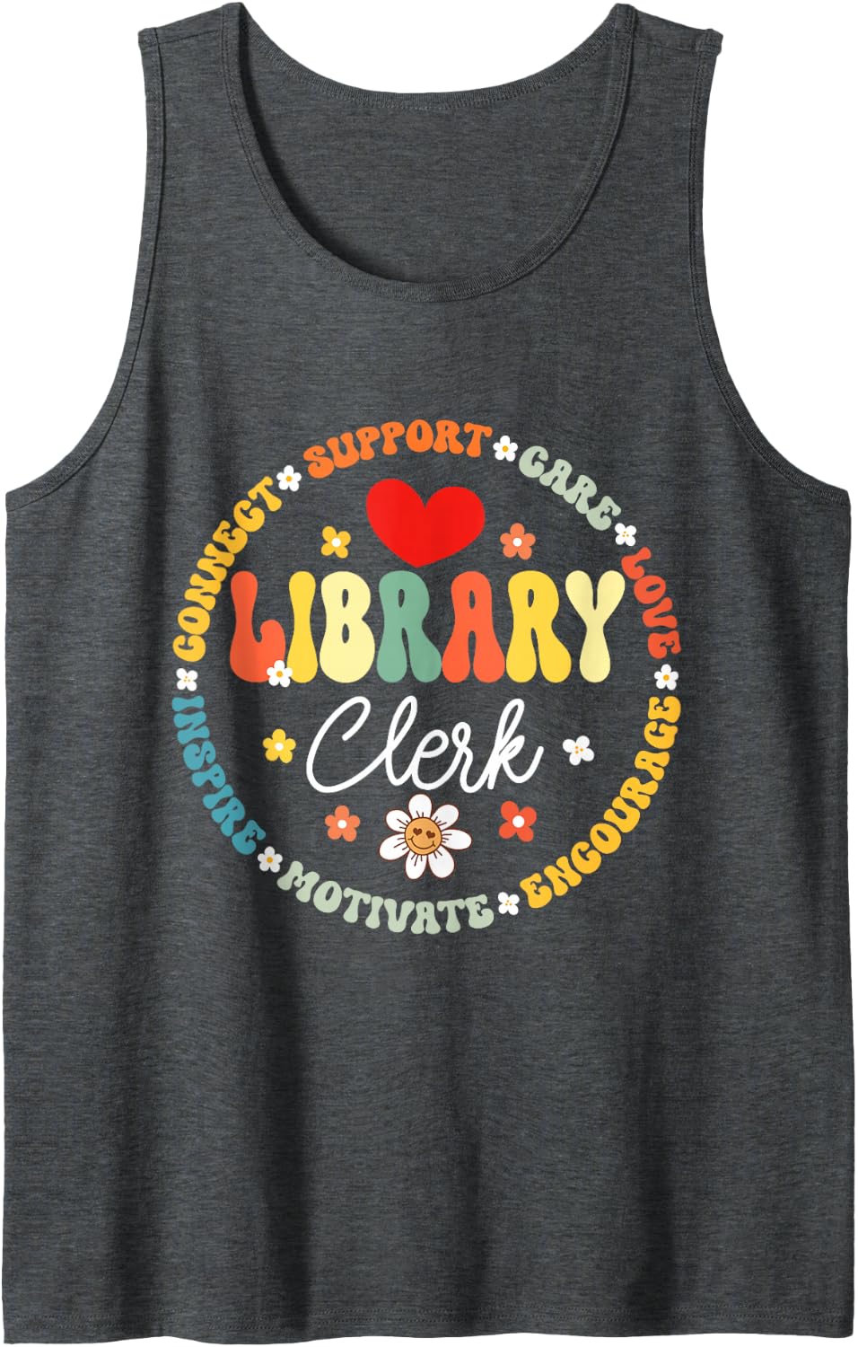 Groovy Librarian School Library Clerk Day Back to School Sleeveless Tank Top - Dark Heather Grey