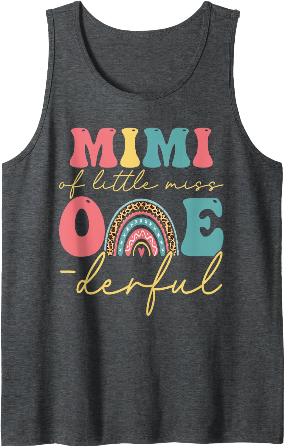 Boho Mimi of Miss One-Derful 1st Birthday Girl Cute Rainbow Sleeveless Tank Top - Dark Heather Grey