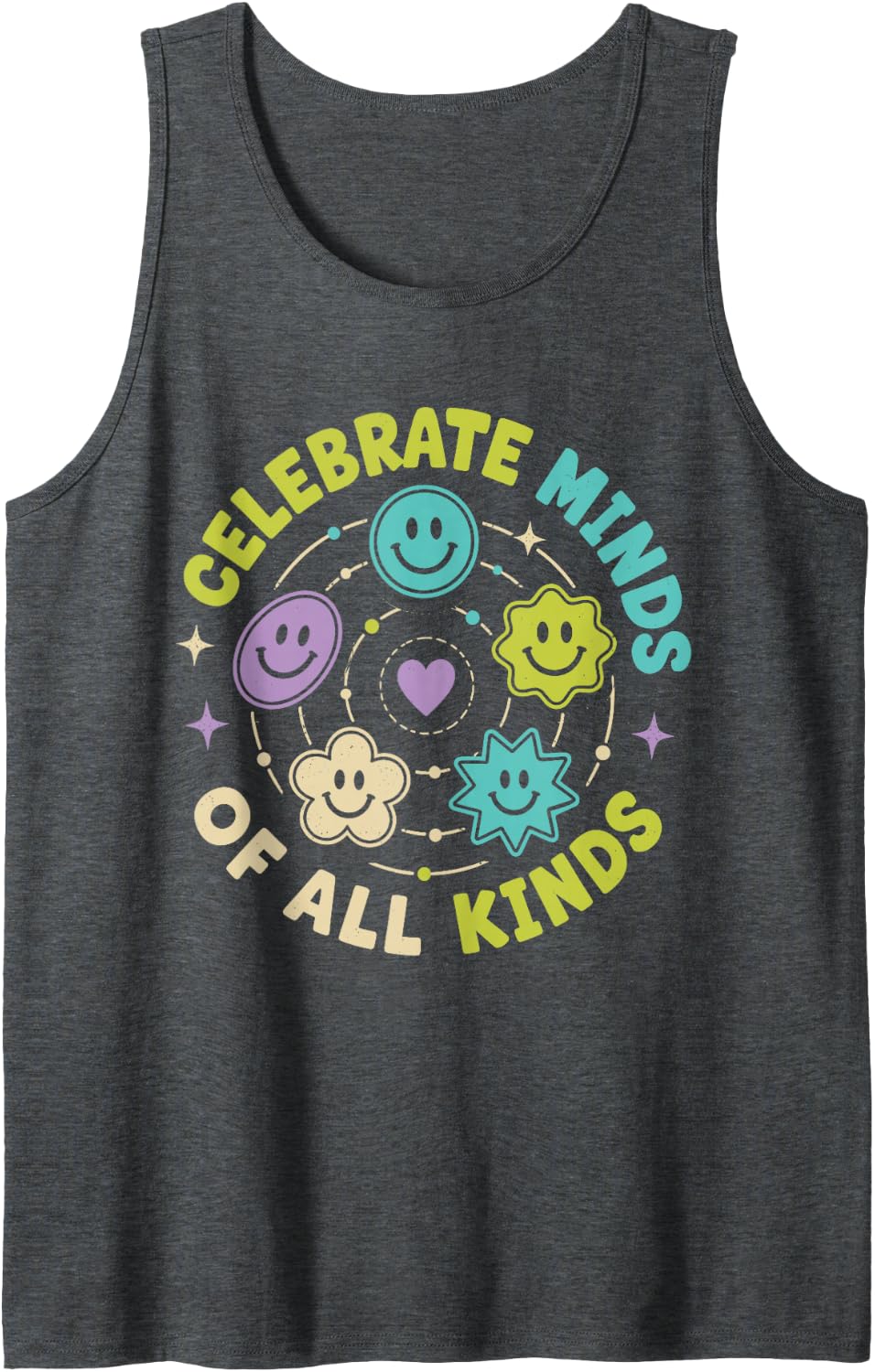 Neurodiversity Acceptance Celebrate Minds of All Kinds Sleeveless Tank Top - Dark Heather Grey