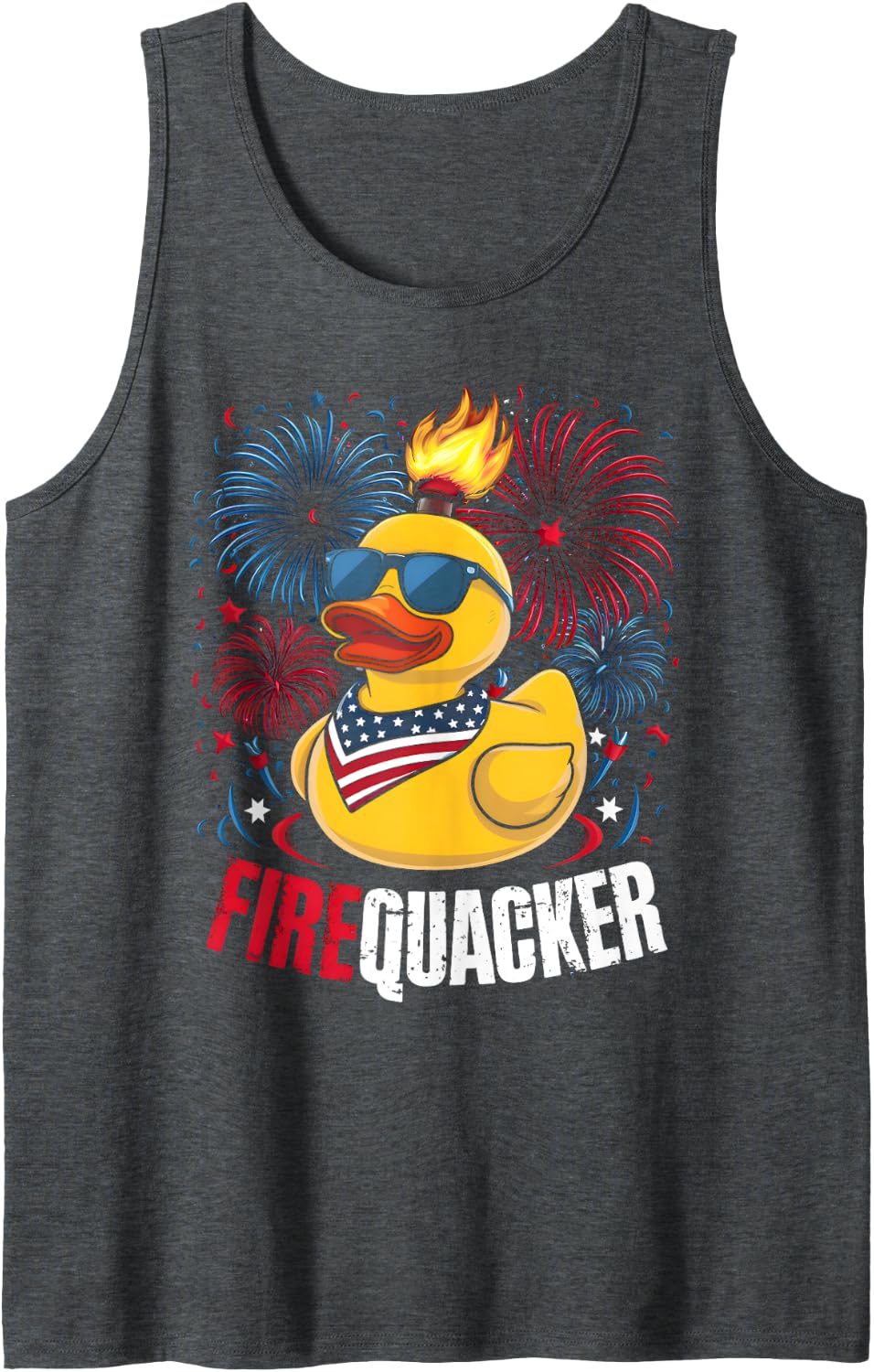 4th of July Duck Firequacker Patriotic Fourth of July Funny Tank Top - Dark Heather Grey