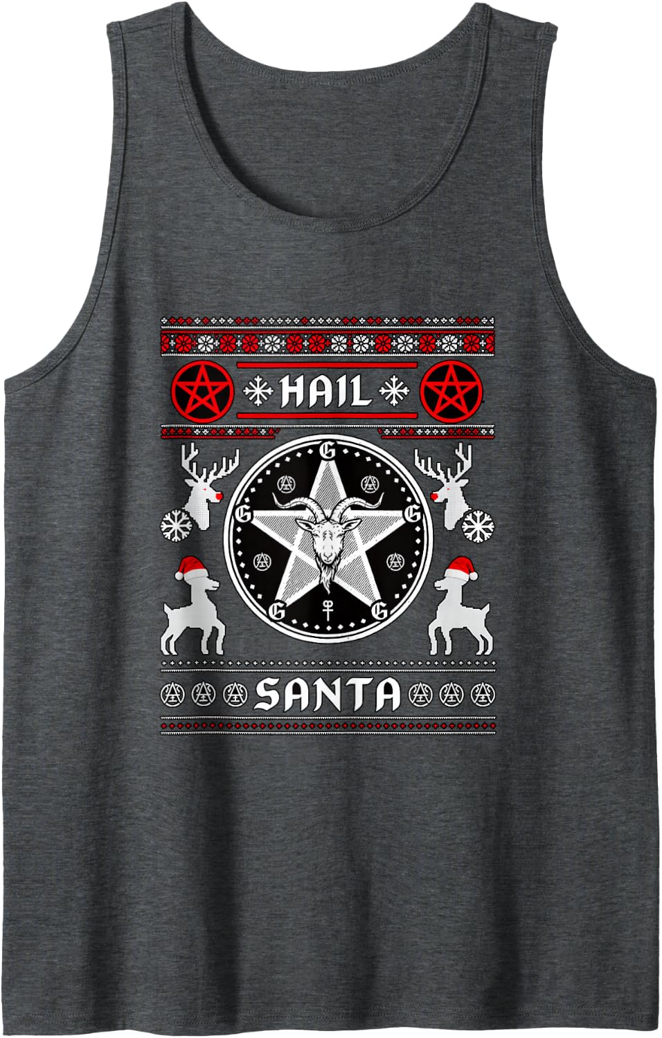 Hail Santa Paganism 666 Pagan Solstice Gothic Ugly Christmas Sleeveless Tank Top - Dark Heather Grey