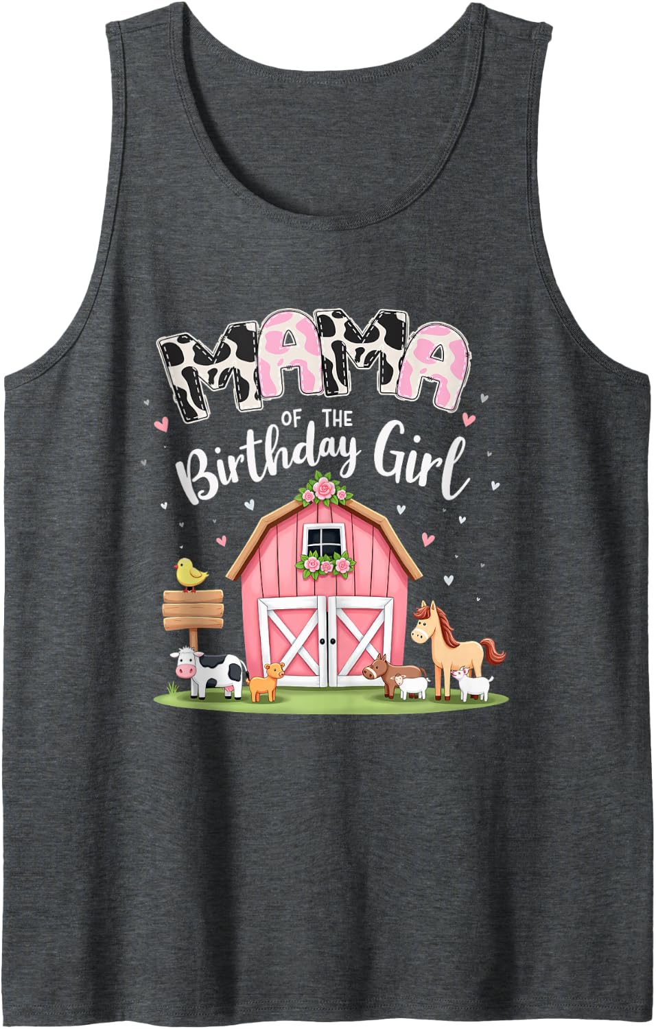 Barnyard Party Mommy Mama of The Birthday Girl Sleeveless Tank Top - Dark Heather Grey