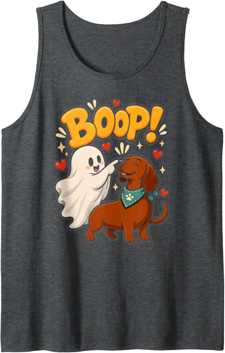 Halloween Dachshund Ghost Boop Sleeveless Tank Top - Dark Heather Grey