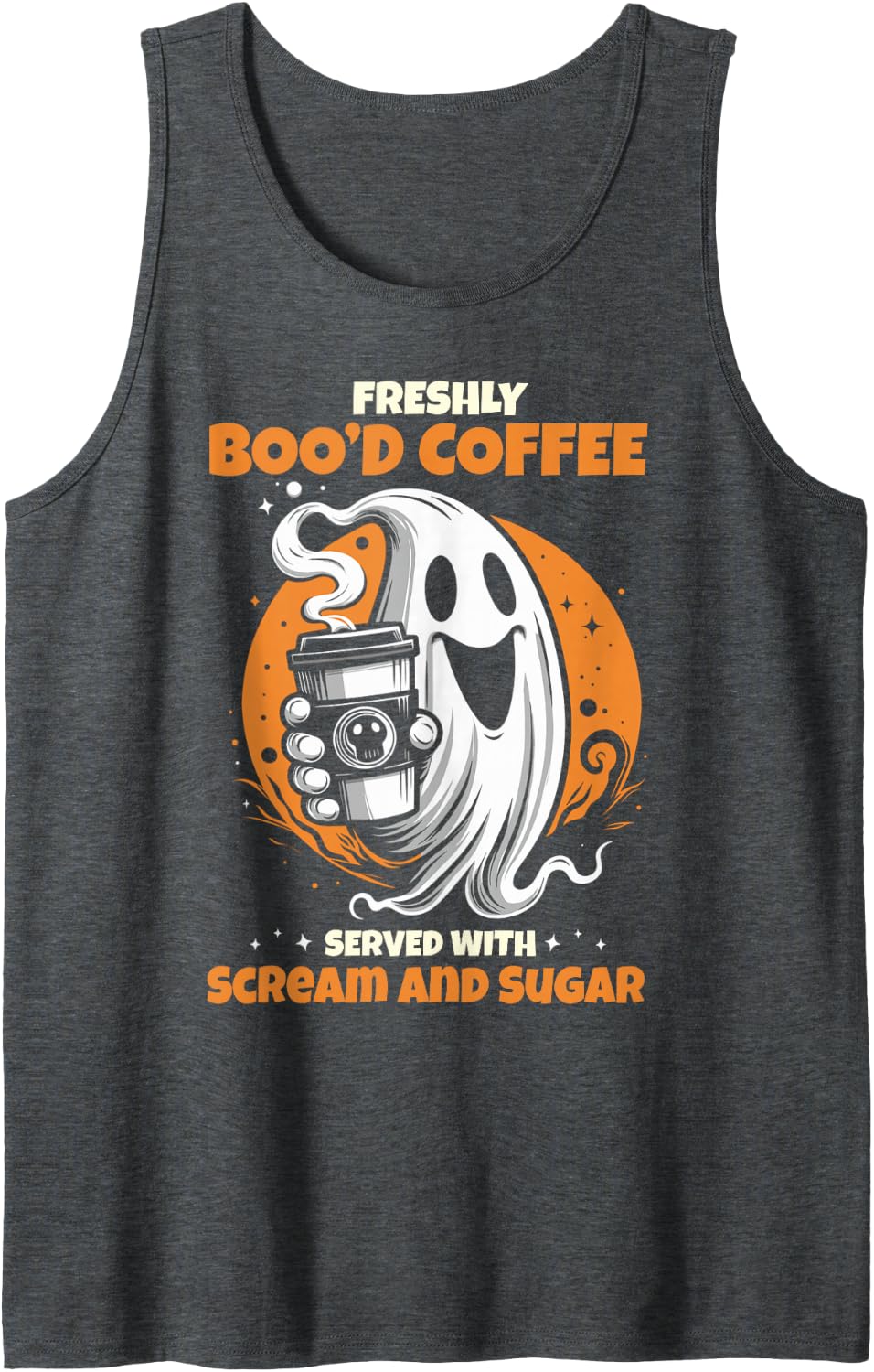 Halloween Freshly Boo'd Coffee Haunted Spooky Coffee Lover Sleeveless Tank Top - Dark Heather Grey