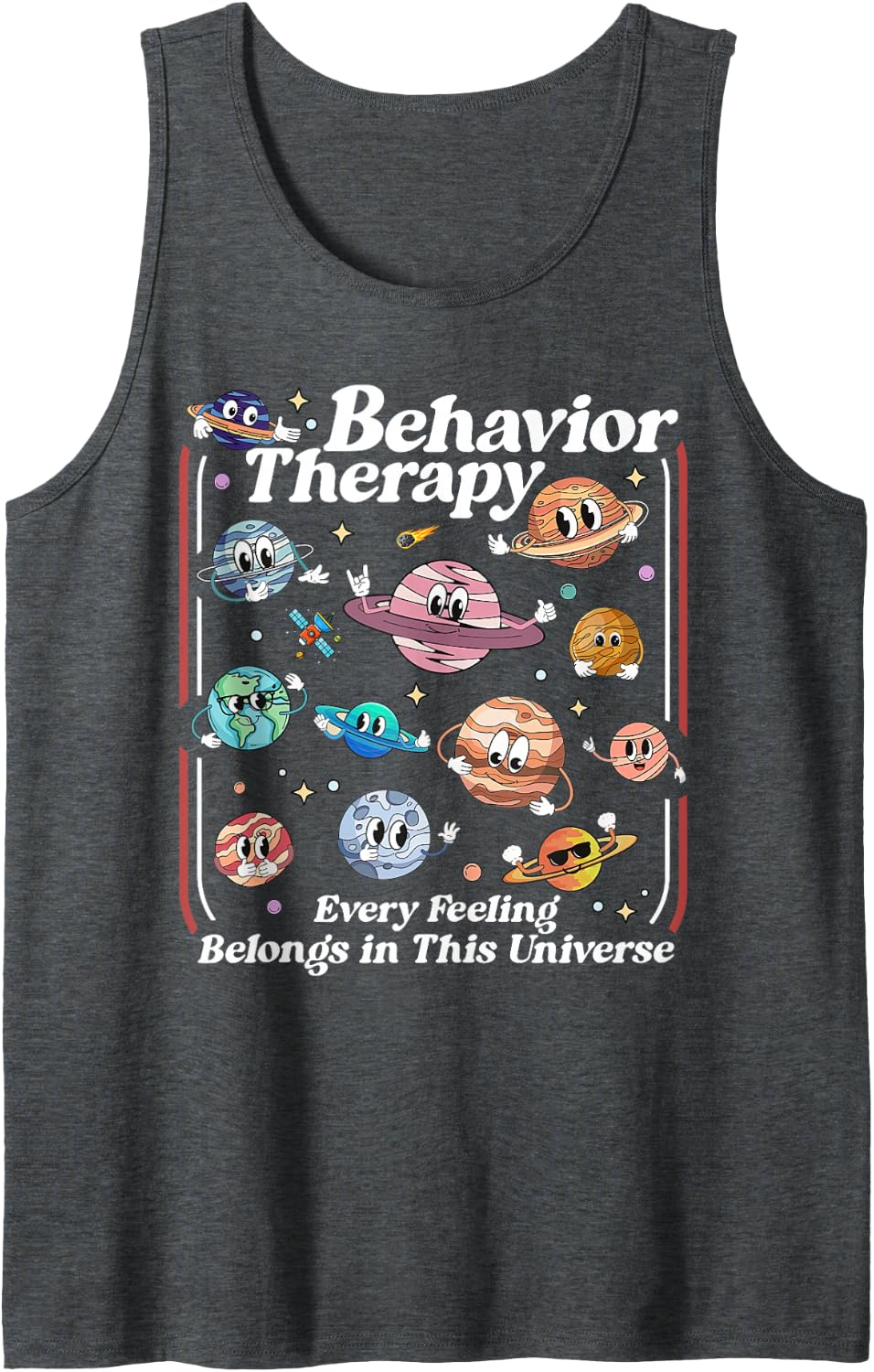Behavior Therapy Space Planets Autism RBT ABA Therapist Sleeveless Tank Top - Dark Heather Grey