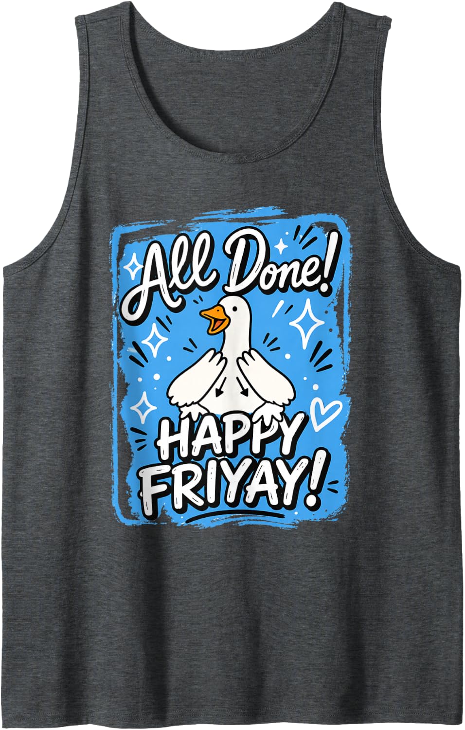 Silly Goose All Done Happy Friyay Sign Language SPED Stripes Sleeveless Tank Top - Dark Heather Grey