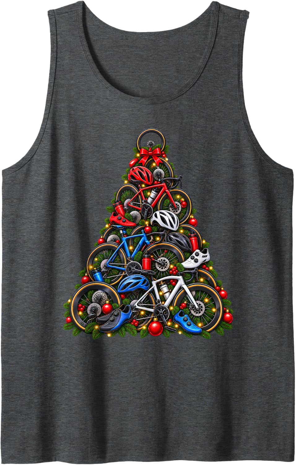 Cycling Christmas Tree Sleeveless Tank Top - Dark Heather Grey