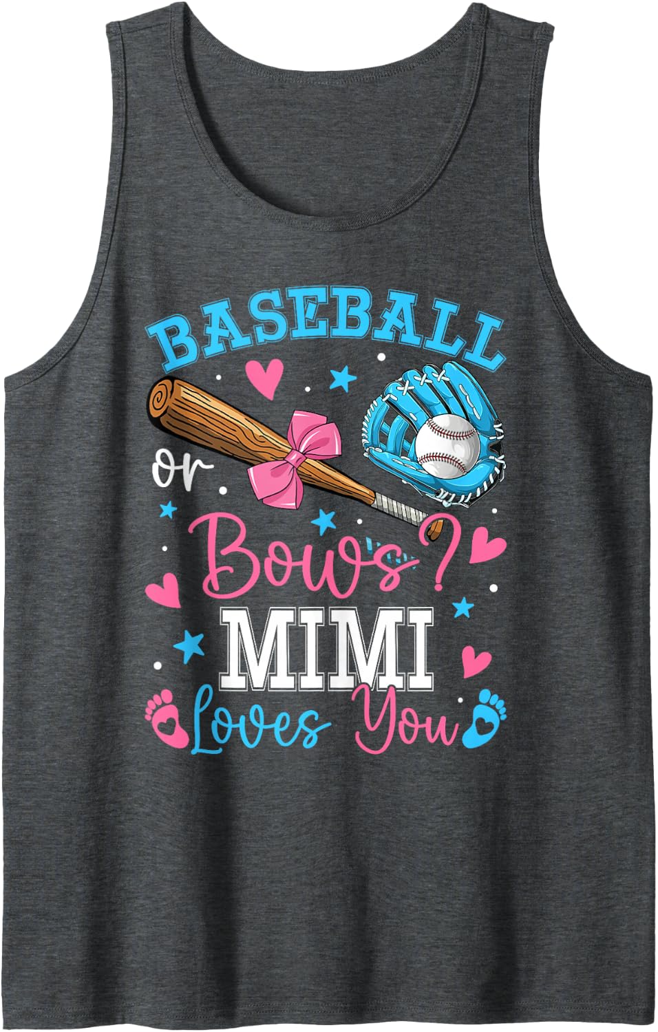 Baseball or Bows Mimi Loves You Gender Reveal Family Sleeveless Tank Top - Dark Heather Grey