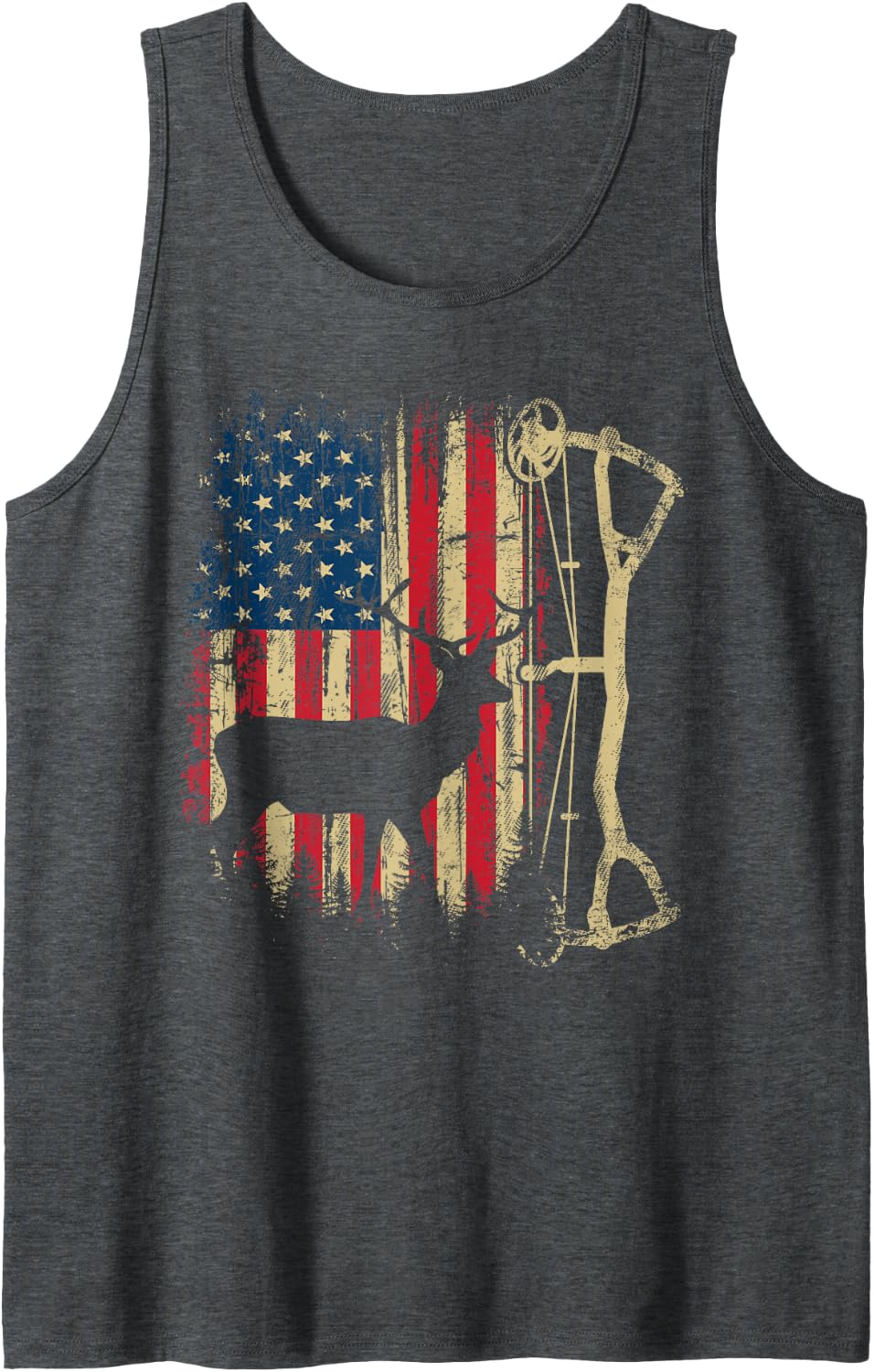 Patriotic Bowhunting USA Flag Deer Hunting Elk Archery Bow Sleeveless Tank Top - Dark Heather Grey