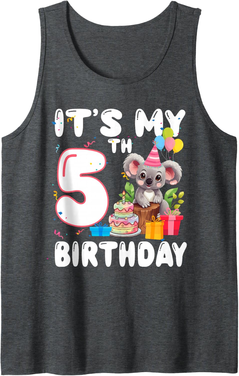 5 Year Old Koala Lover Themed It's My 5th Birthday Sleeveless Tank Top - Dark Heather Grey