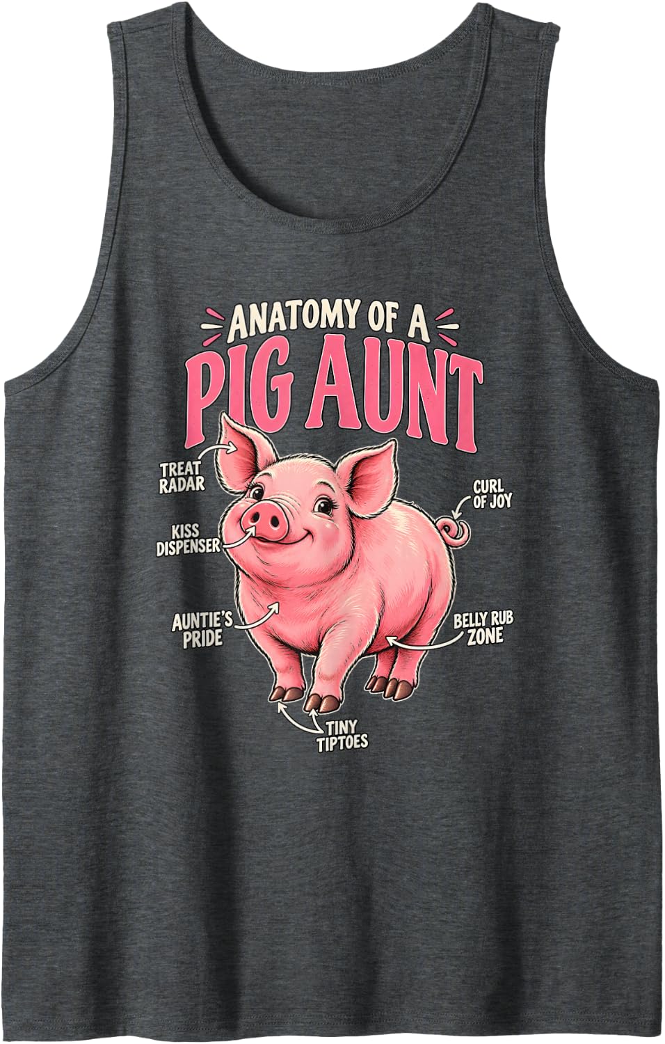 Pig Aunt Funny Pig Lover Anatomy of A Pig Aunt Sleeveless Tank Top - Dark Heather Grey