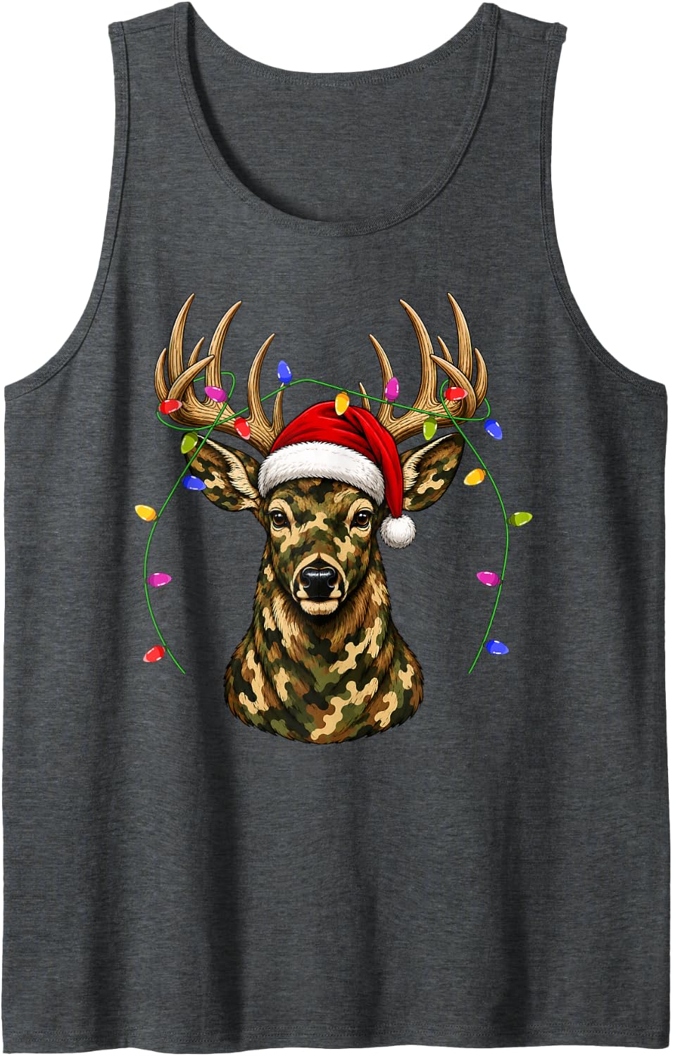 Camo Christmas Reindeer Hunting Sleeveless Tank Top - Dark Heather Grey