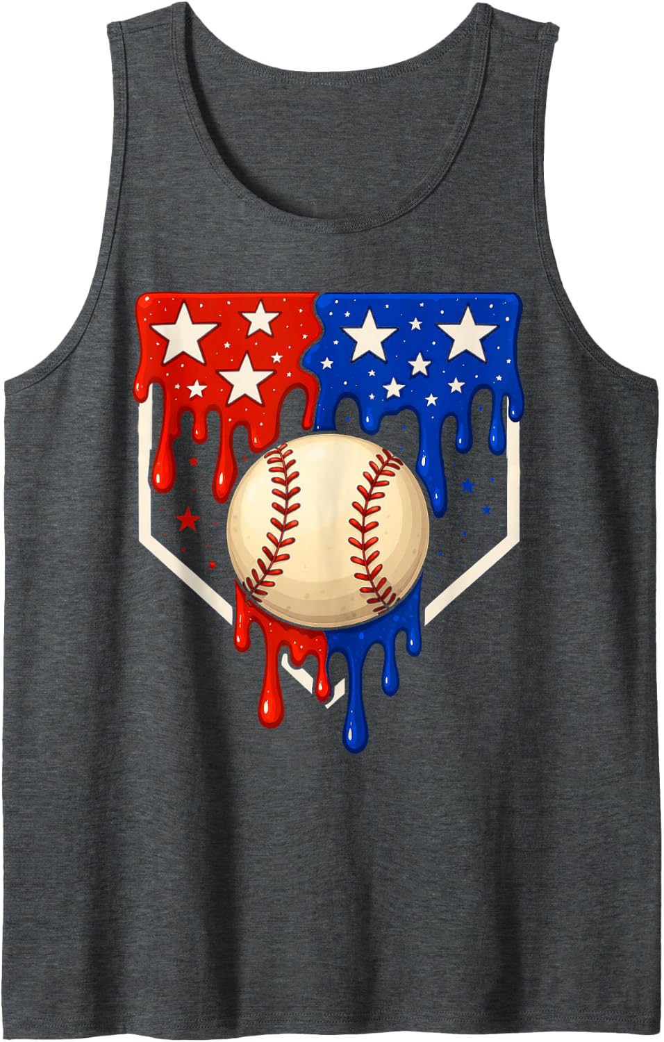 Baseball Drip 4th of July Boys Patriotic Memorial Day Sleeveless Tank Top - Dark Heather Grey