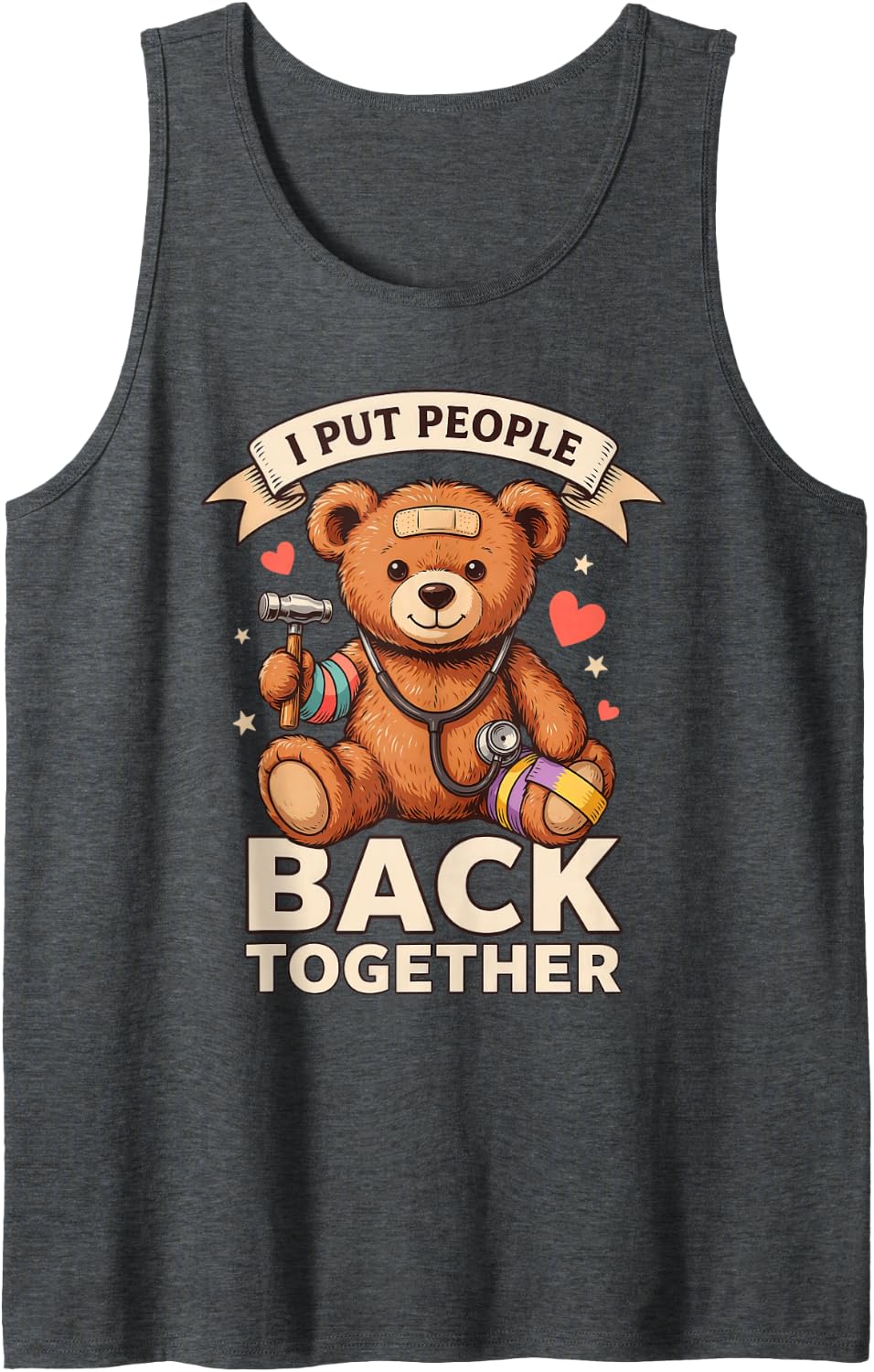 Funny PT Bear Sleeveless Tank Top - Dark Heather Grey