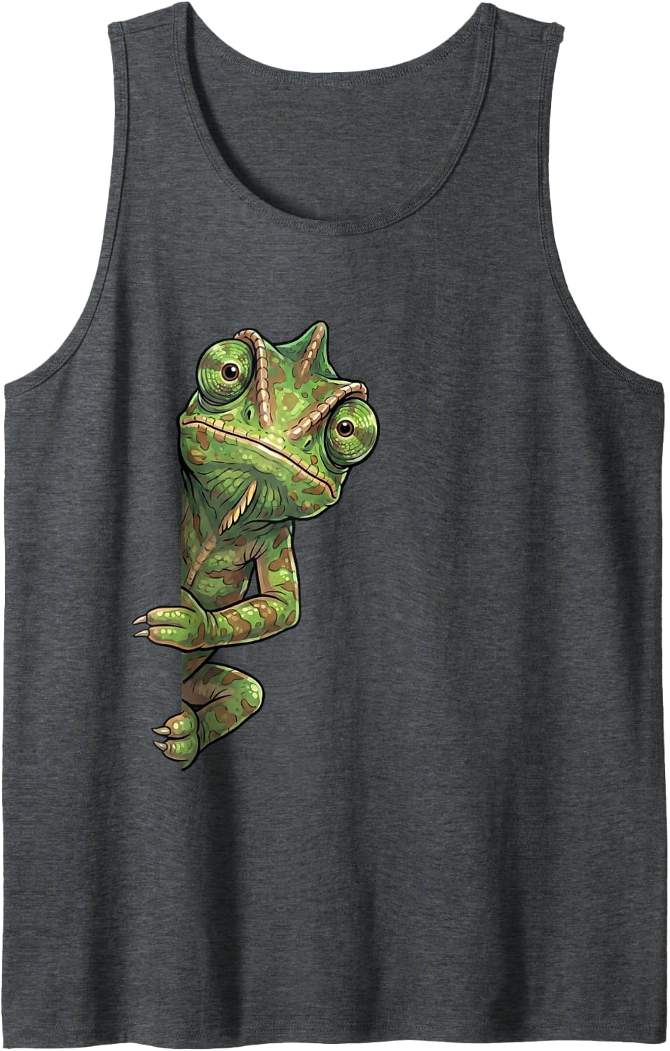 Funny Chameleon Peeking from Side Wildlife Animal Sleeveless Tank Top - Dark Heather Grey