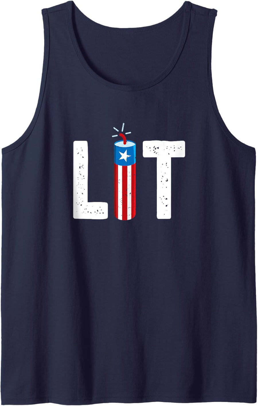 Let's Get Lit Fireworks Funny Mens 4th of July Patriotic USA Tank Top - Navy Blue