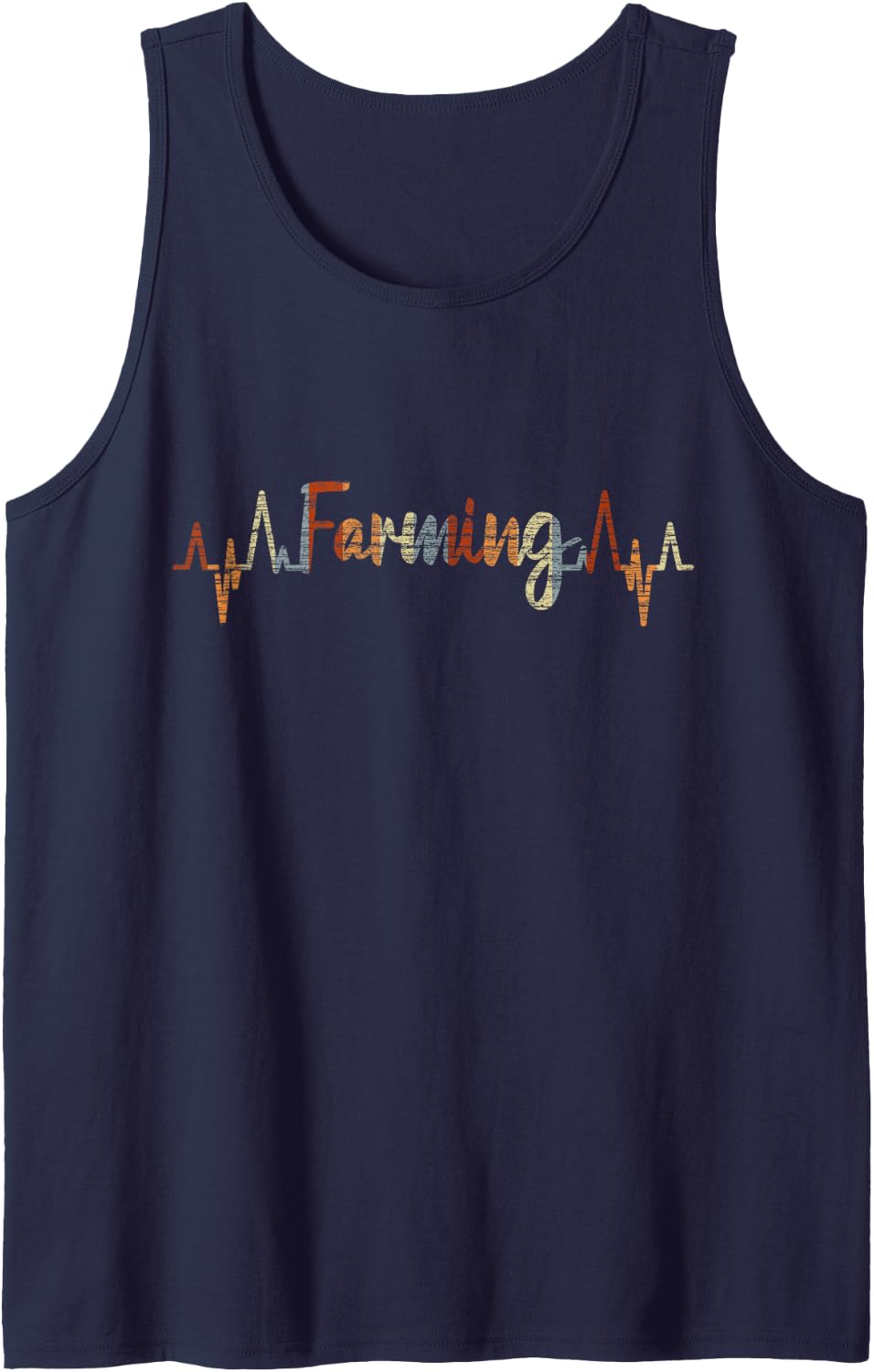 Farming Heartbeat Vintage ECG Cardiogram Retro Sleeveless Tank Top - Navy Blue