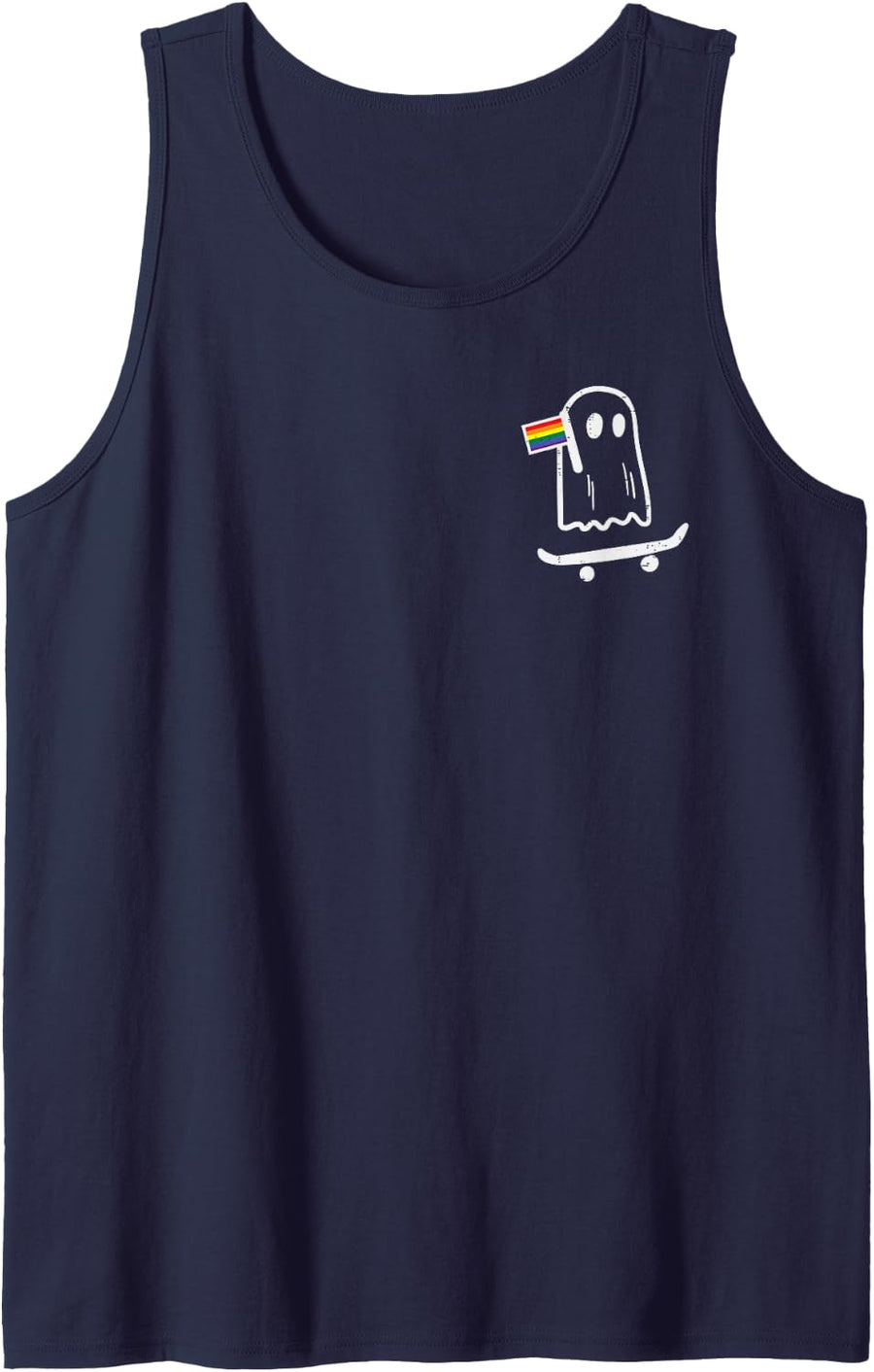 Gay Ghost Skateboard Rainbow Flag Lgbt Pride Skate Men Women Tank Top - Navy Blue