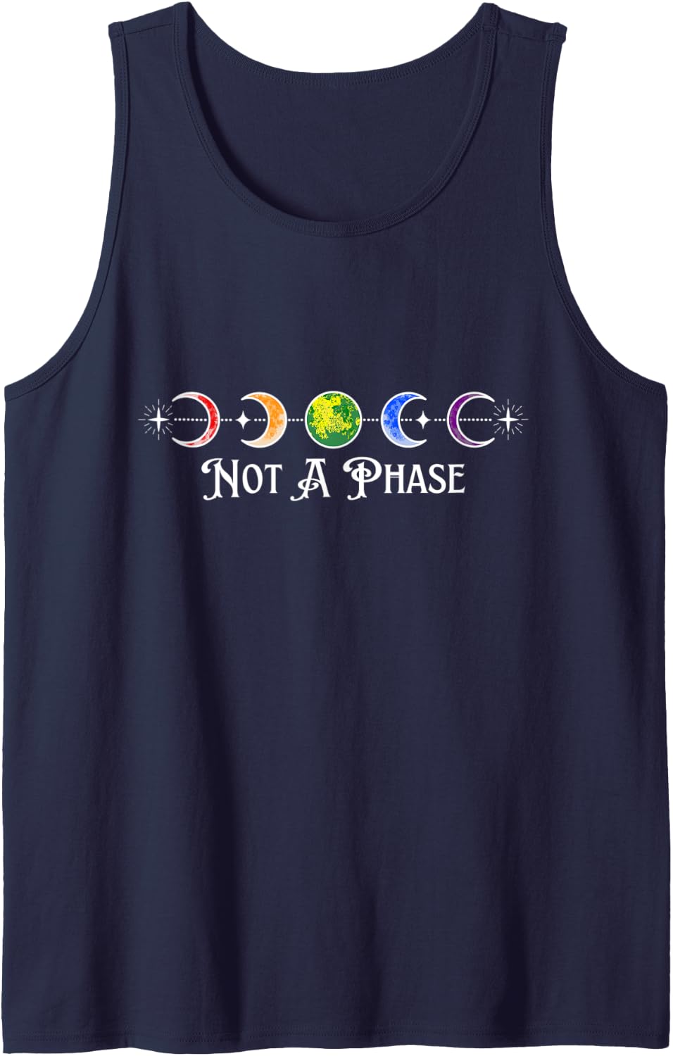 Not A Phase Rainbow Moon LGBTQ Pride Lesbian Gay Queer Ally Tank Top - Navy Blue