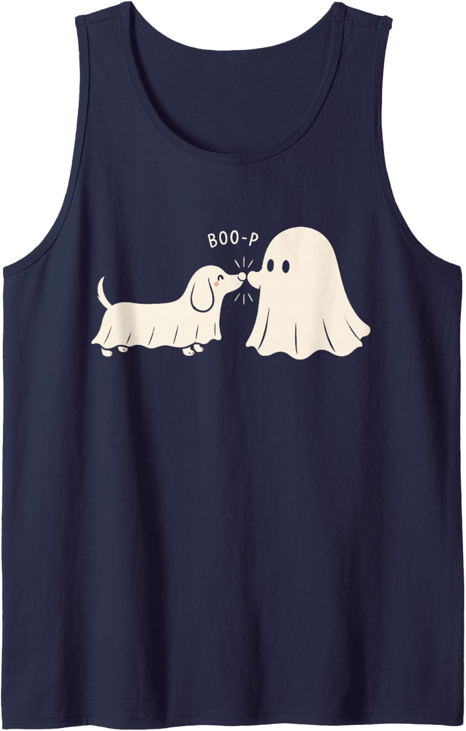 Boo Boo-p Dog Ghost Halloween Dog Lovers Funny Men Women Sleeveless Tank Top - Navy Blue