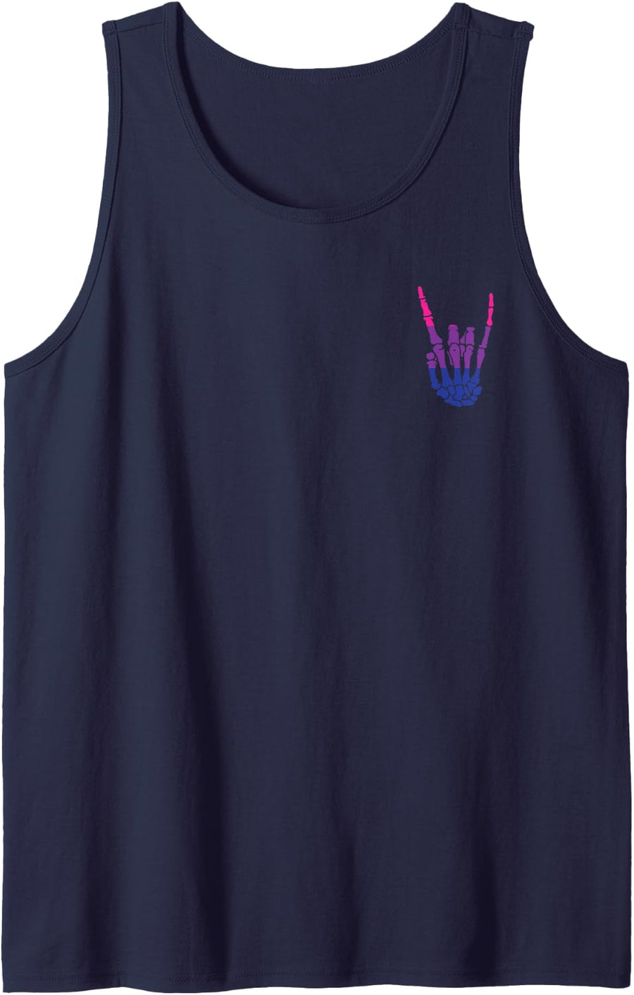 Skeleton Rock Hand Bisexual Pride LGBT-Q Ally Bi Men Women Tank Top - Navy Blue