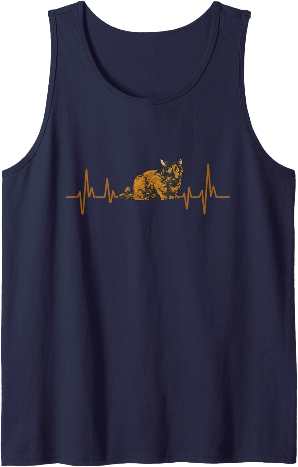 Tortoiseshell Cat Heartbeat Tortie Cat Tank Top - Navy Blue