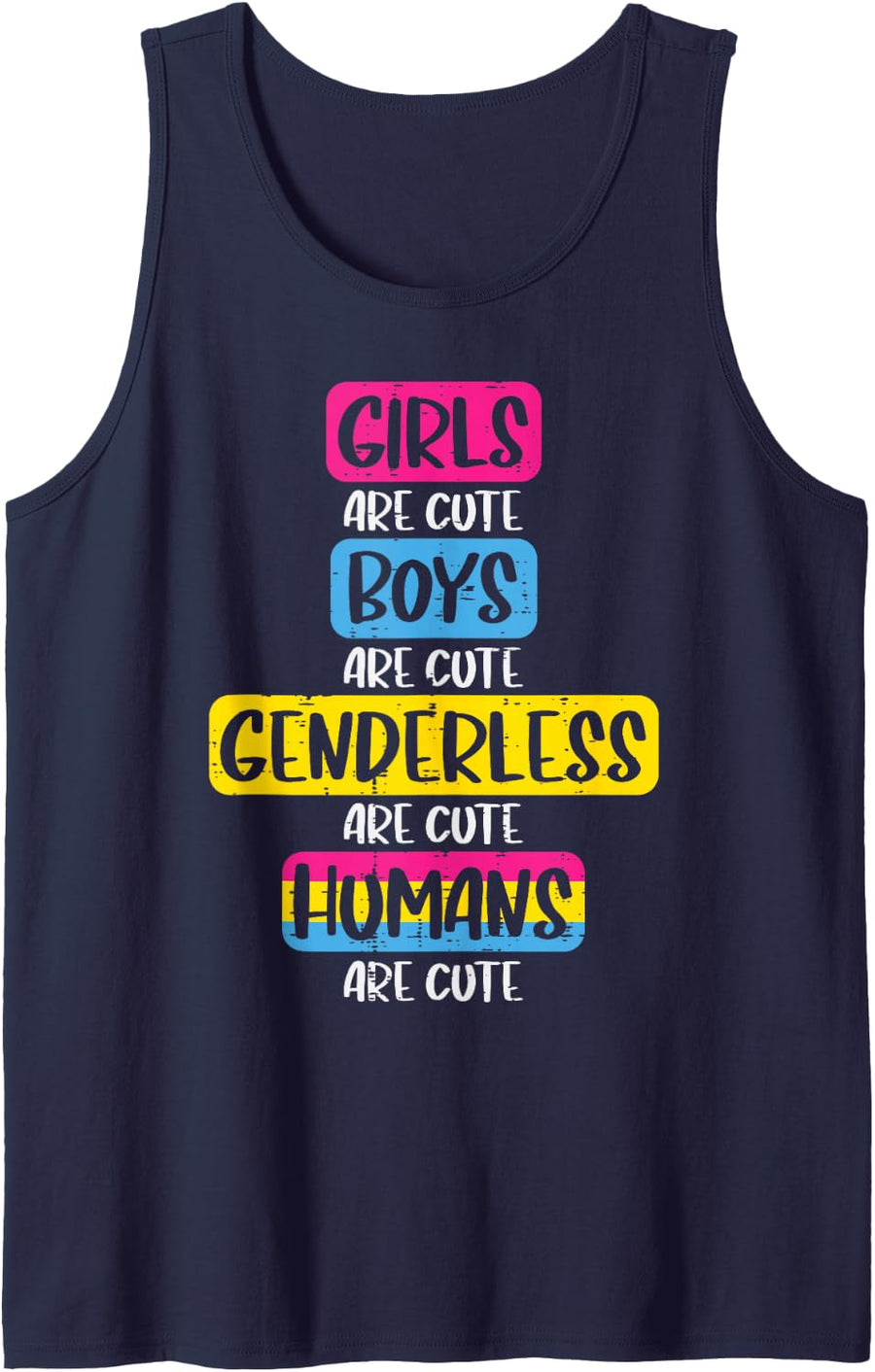 Girls Boys Genderless Humans Are Cute Pansexual Pan Pride Tank Top - Navy Blue