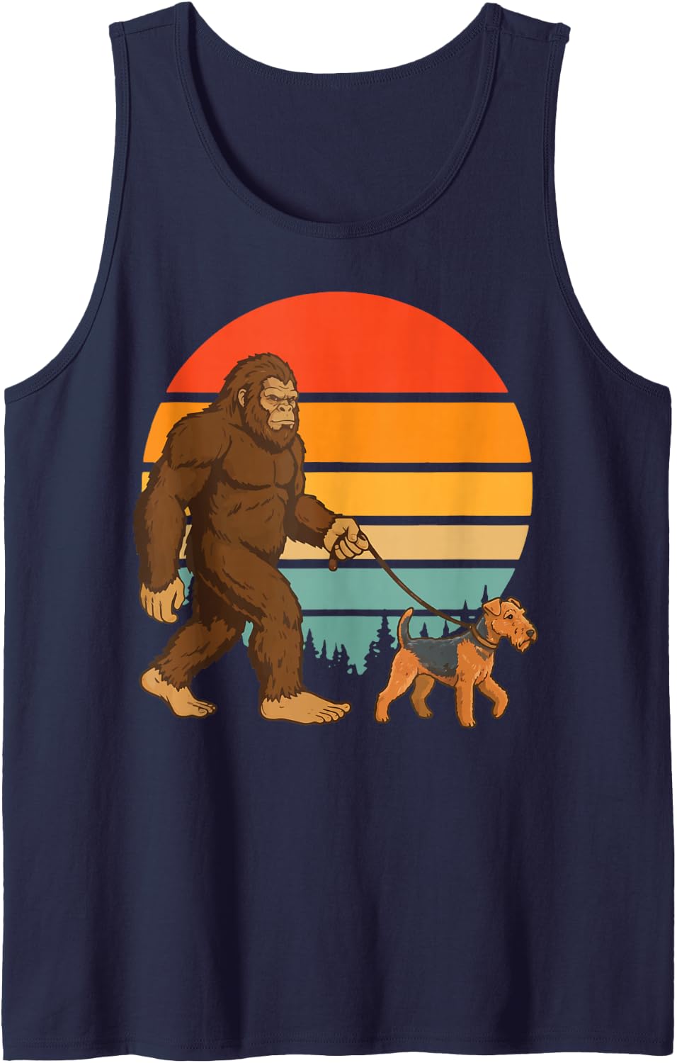 Lakeland Terrier Bigfoot Retro Airedale Terrier Sleeveless Tank Top - Navy Blue