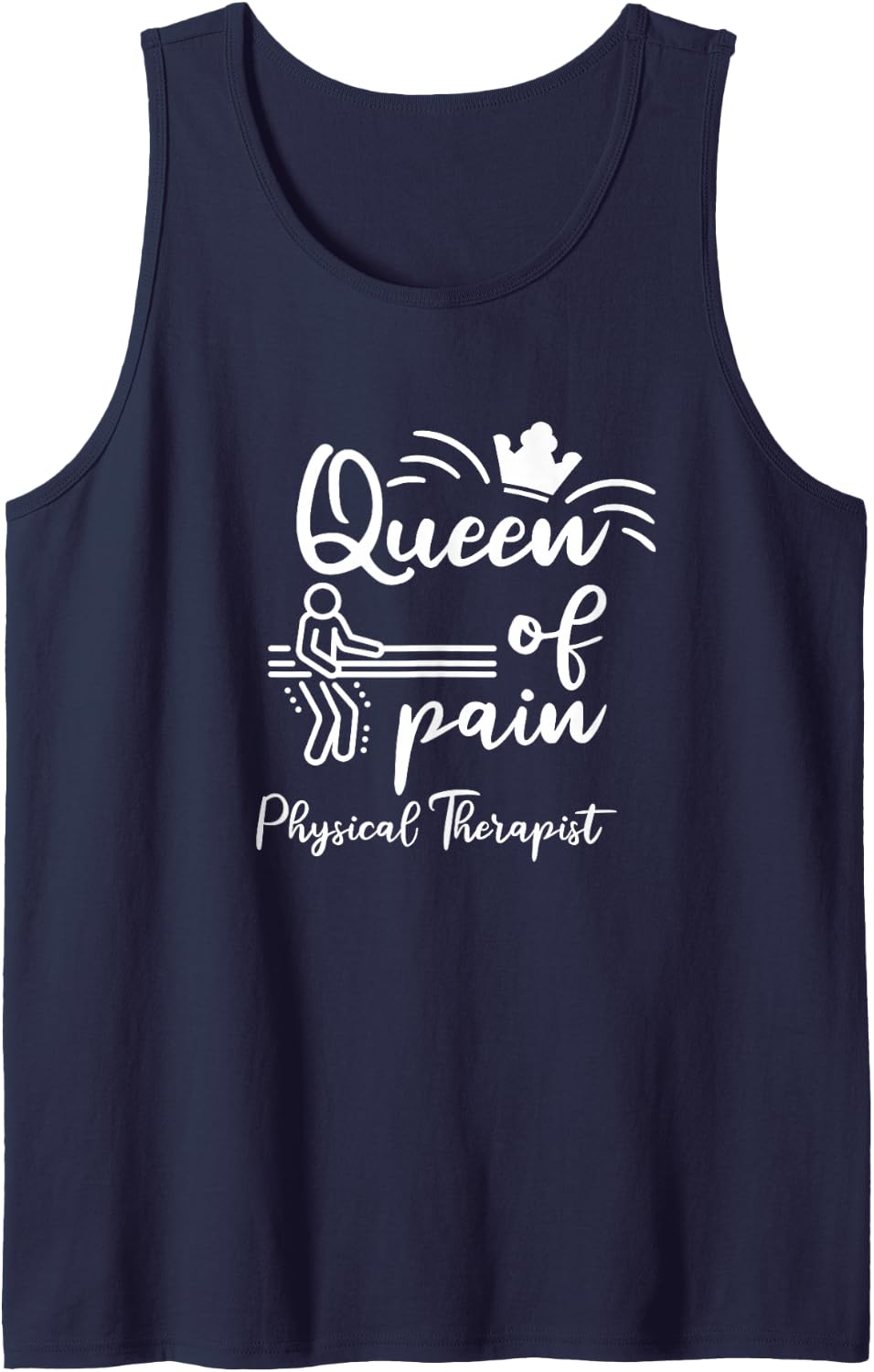 Queen of Pain - Funny Female Physical Therapist Sleeveless Tank Top - Navy Blue