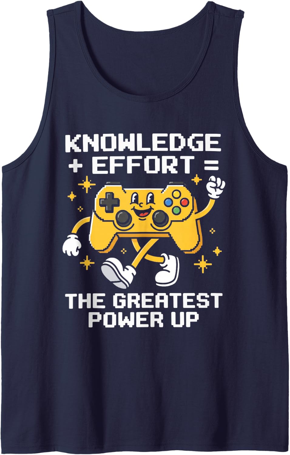 Knowledge Effort Greatest Power Up Video Game Teacher Sleeveless Tank Top - Navy Blue