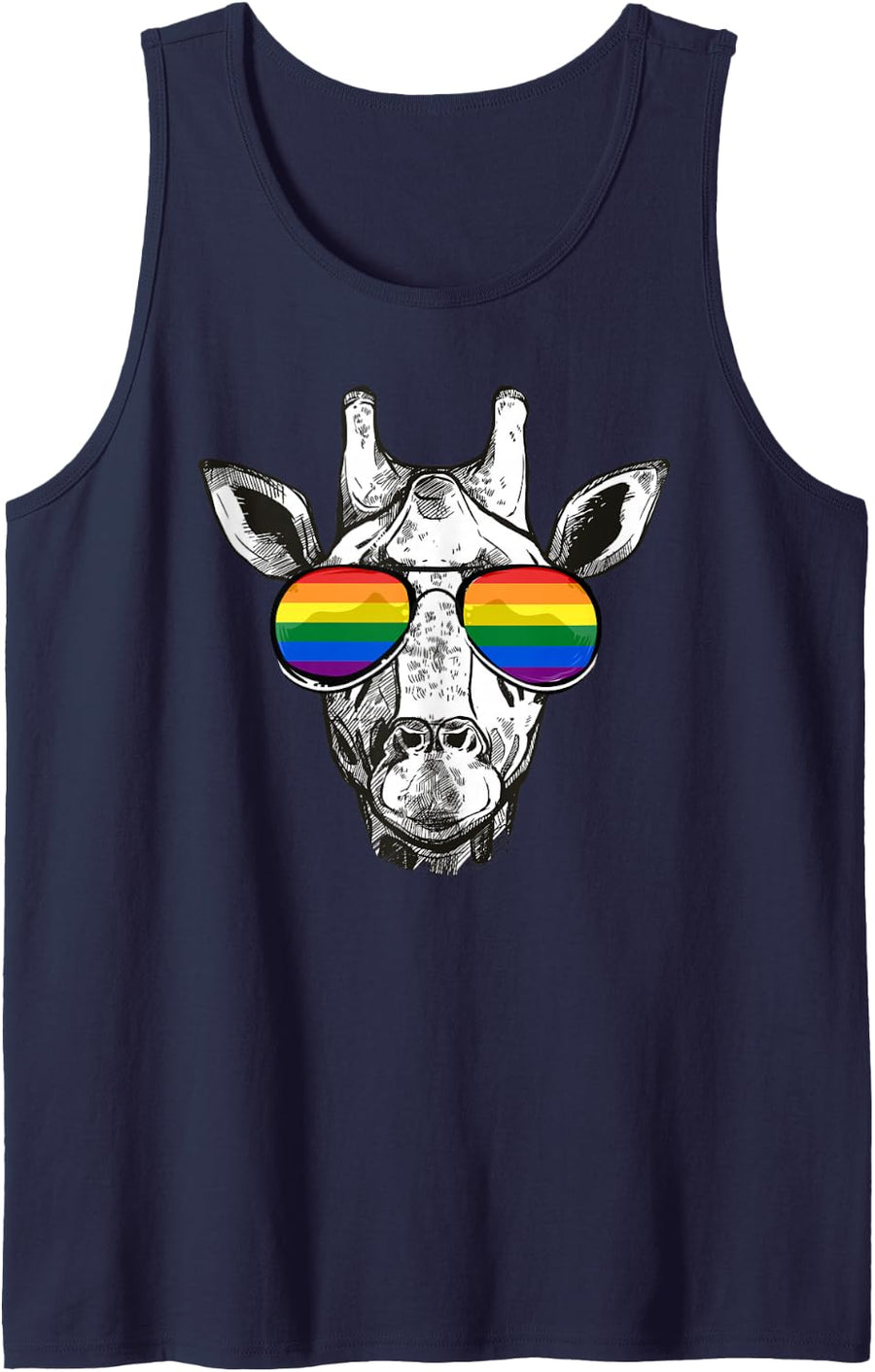 Giraffe Gay Pride Flag Sunglasses LGBTQ Rainbow Flag LGBT Tank Top - Navy Blue