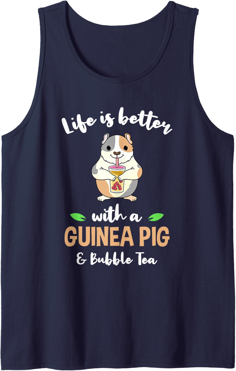 Life is Better with A Guinea Pig and Bubble Tea Sleeveless Tank Top - Navy Blue