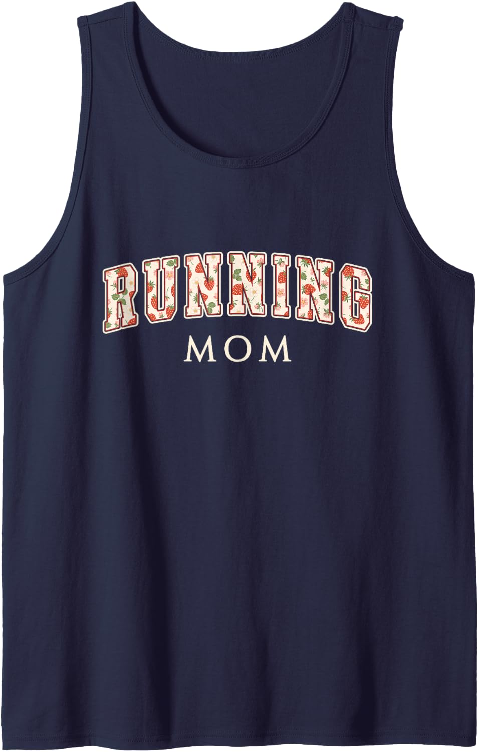 Running Mom Strawberry Varsity Letters Runner Mama Sleeveless Tank Top - Navy Blue