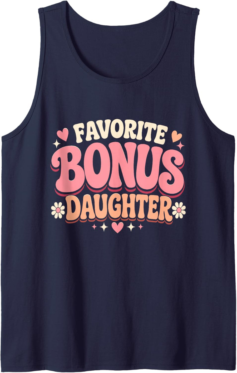 Favorite Bonus Daughter Groovy Proud Stepmom Blended Family Tank Top - Navy Blue