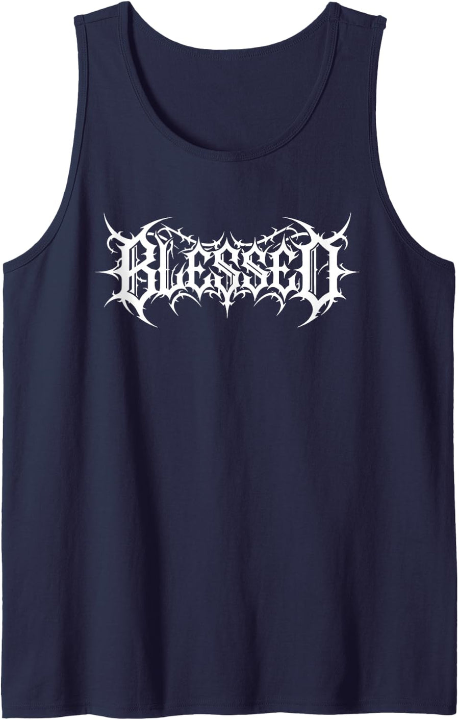 Blessed, Funny Black Death Metal Heavy Rock Music Design Sleeveless Tank Top - Navy Blue