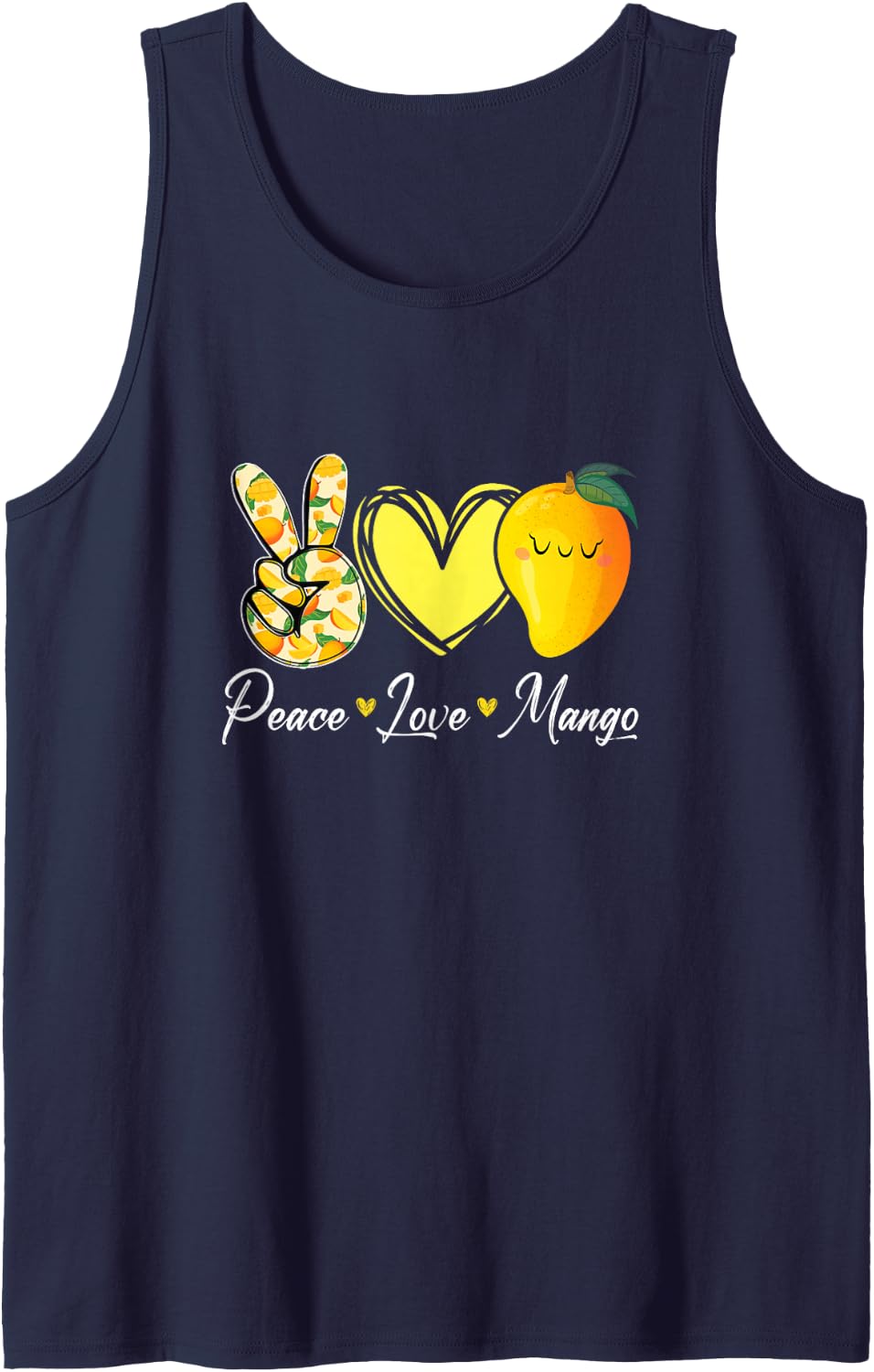 Peace Love Mango Retro Mango Lover Fruit Lover Design Women Sleeveless Tank Top - Navy Blue