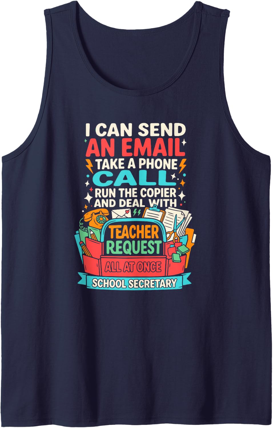 School Secretary Miracle Worker Front Office Assistant Fun Tank Top - Navy Blue