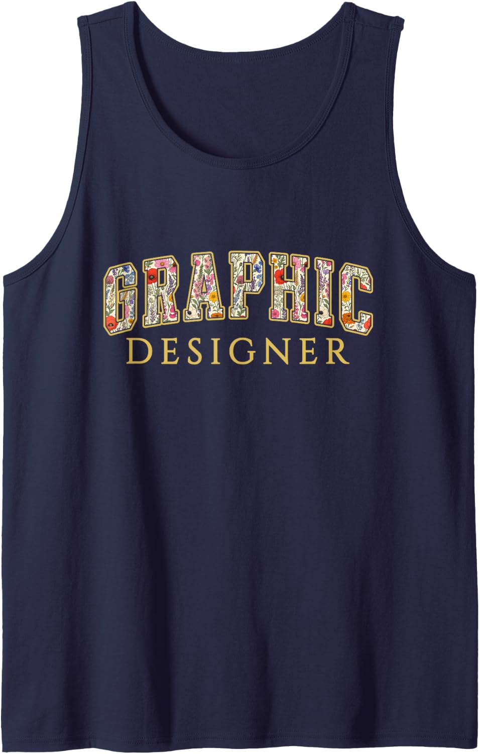 Graphic Designer Wildflower Varsity Letters Artist Sleeveless Tank Top - Navy Blue