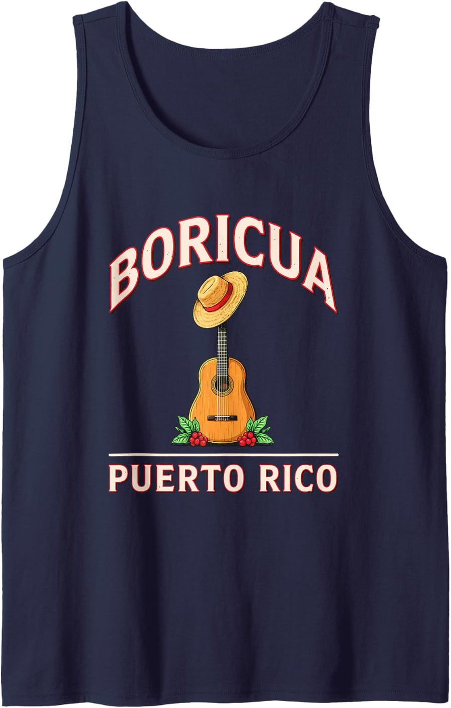 Boricua Puerto Rico Jibaro Pride Cuatro Parranda Aguinaldo Sleeveless Tank Top - Navy Blue