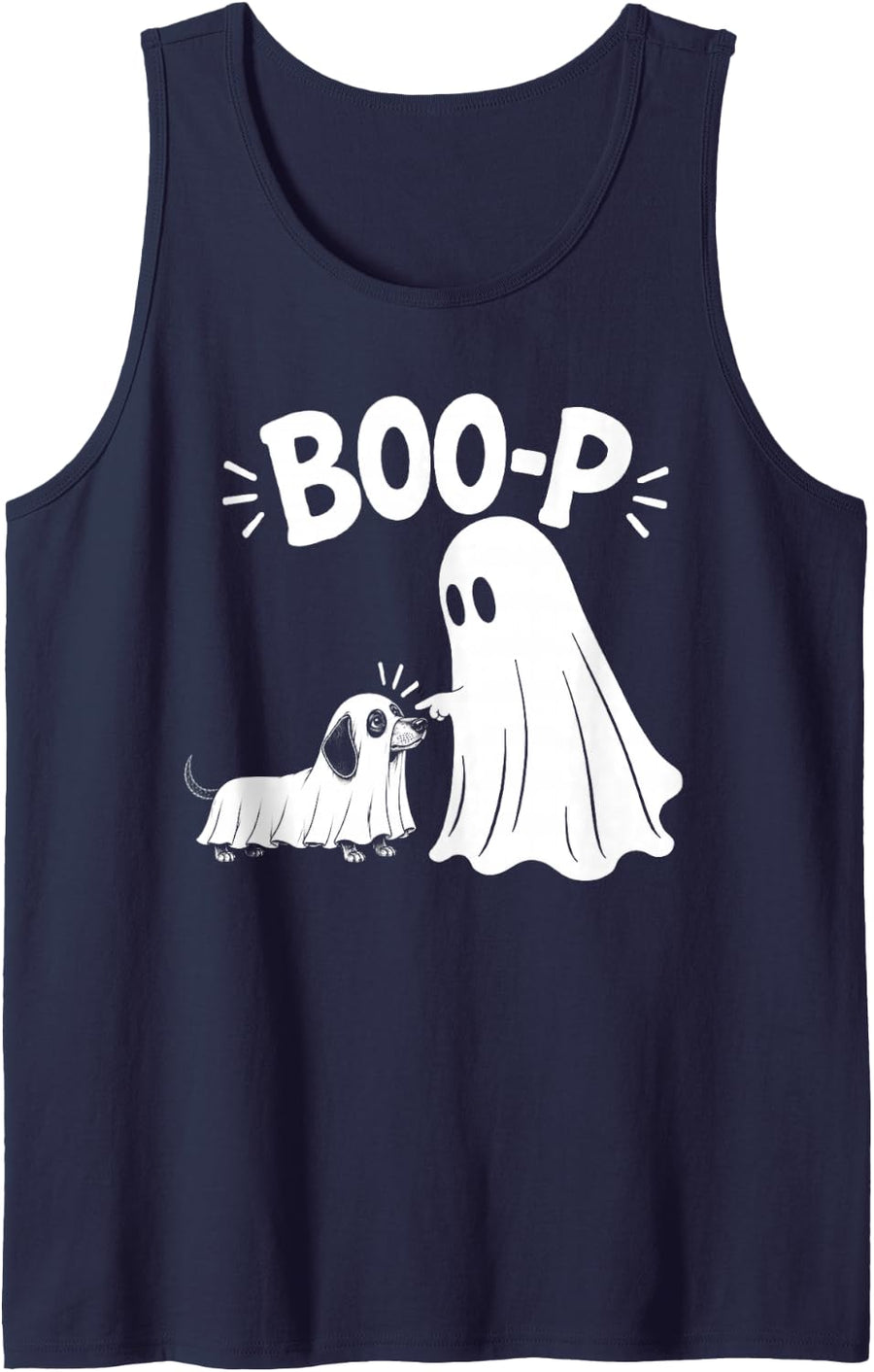 Halloween Boo P Dachshund Ghost Dog Lover Men Women Kid Sleeveless Tank Top - Navy Blue