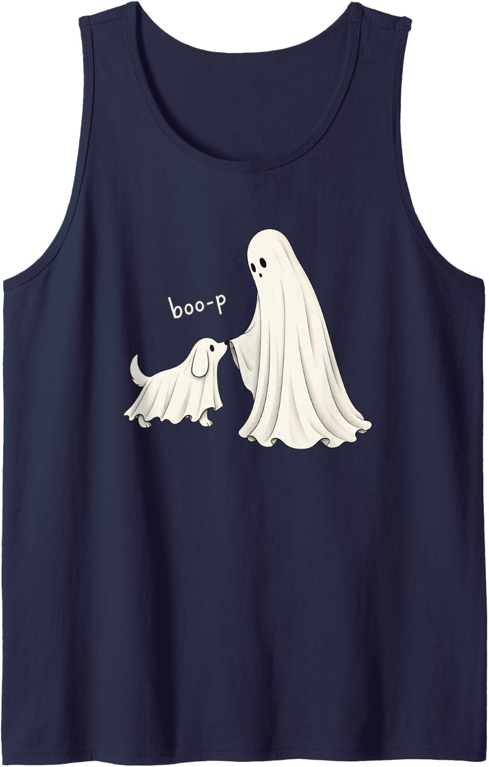 Boo Boo-p Dog Ghost Funny Halloween Dog Lovers Men Women Sleeveless Tank Top - Navy Blue