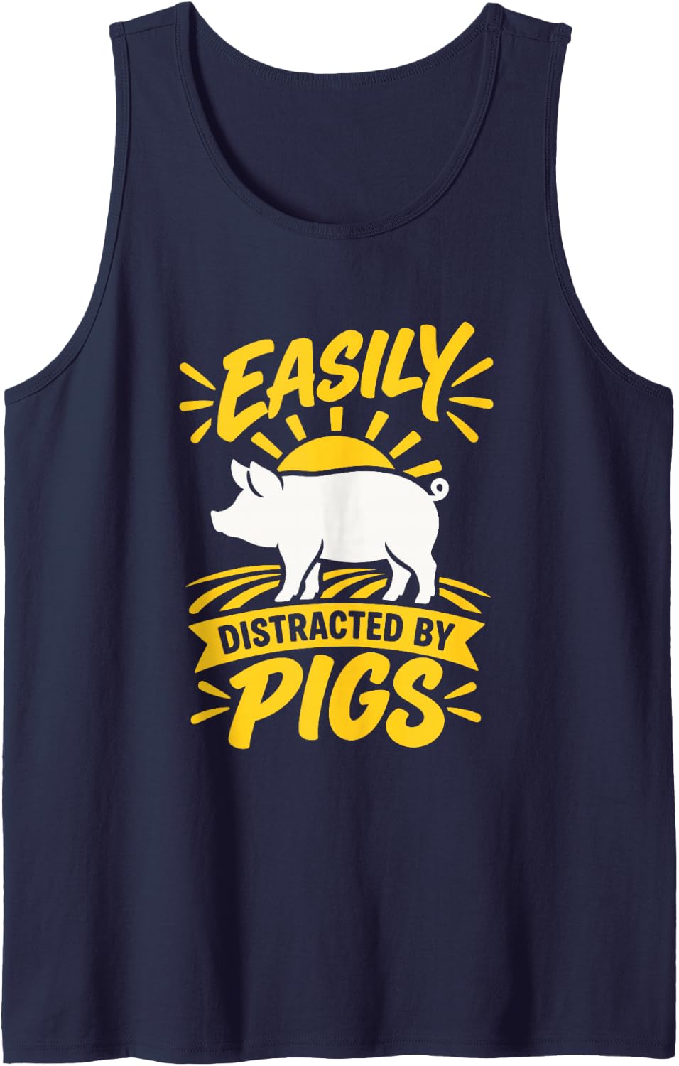 Easily Distracted By Pigs Sleeveless Tank Top - Navy Blue