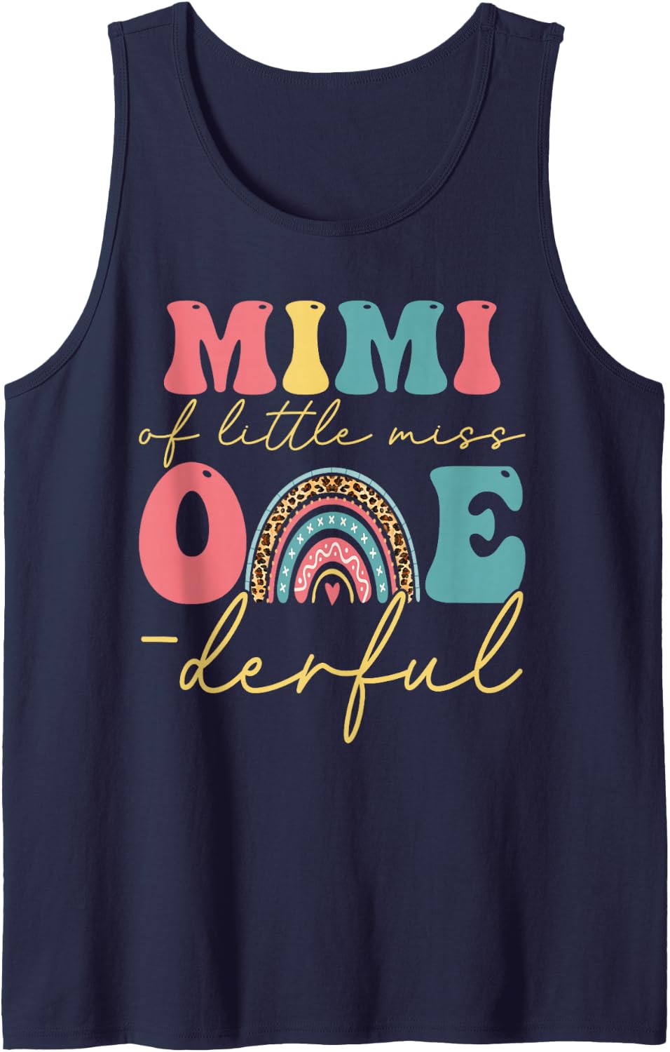 Boho Mimi of Miss One-Derful 1st Birthday Girl Cute Rainbow Sleeveless Tank Top - Navy Blue