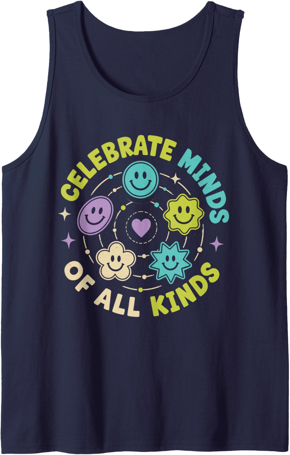 Neurodiversity Acceptance Celebrate Minds of All Kinds Sleeveless Tank Top - Navy Blue