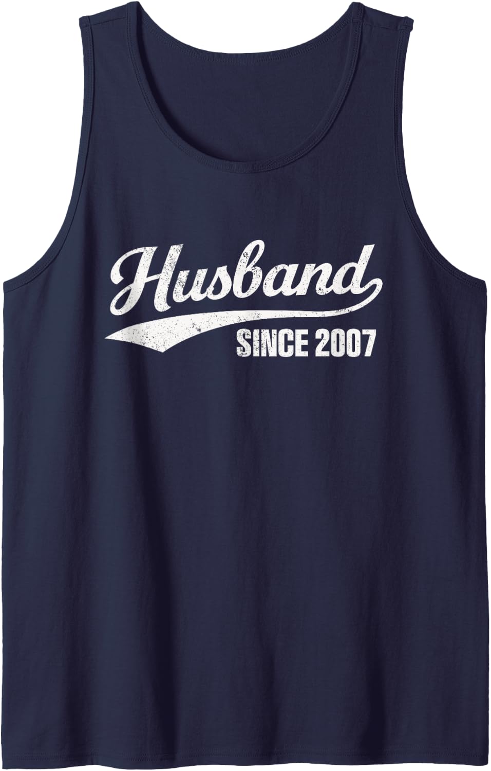 Retro Distressed Husband Since 2007 19th Wedding Anniversary Sleeveless Tank Top - Navy Blue