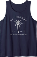 Retro Cool St. Thomas USVI Beach Palm Tree Novelty Souvenir Tank Top - Navy Blue