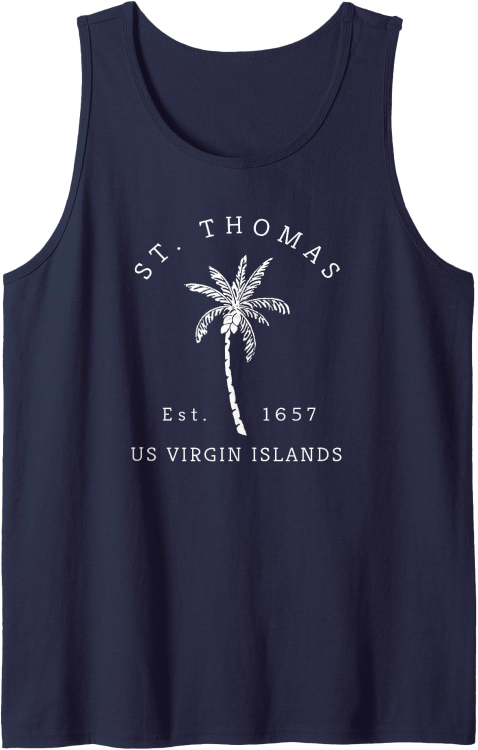 Retro Cool St. Thomas USVI Beach Palm Tree Novelty Souvenir Tank Top - Navy Blue