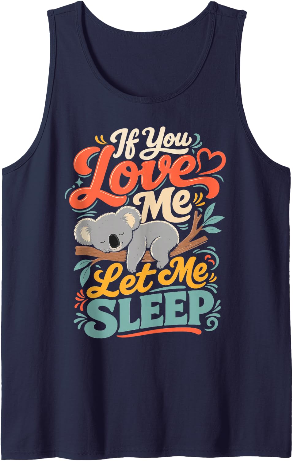 Cute Koala Funny Sleep Sleeveless Tank Top - Navy Blue