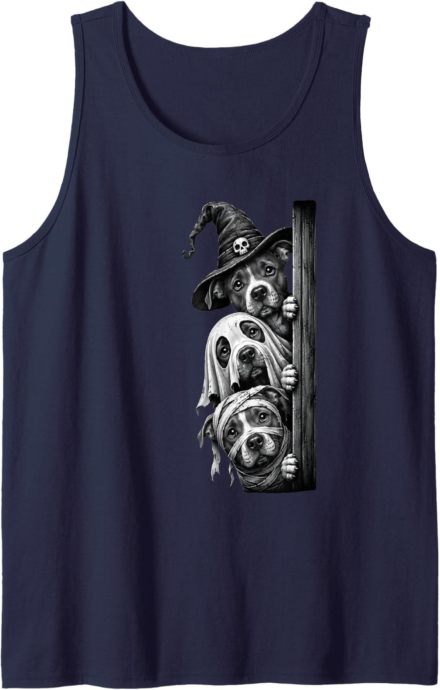 Pitbull Witch Ghost Mummy Funny Halloween Costume Dog Lovers Sleeveless Tank Top - Navy Blue